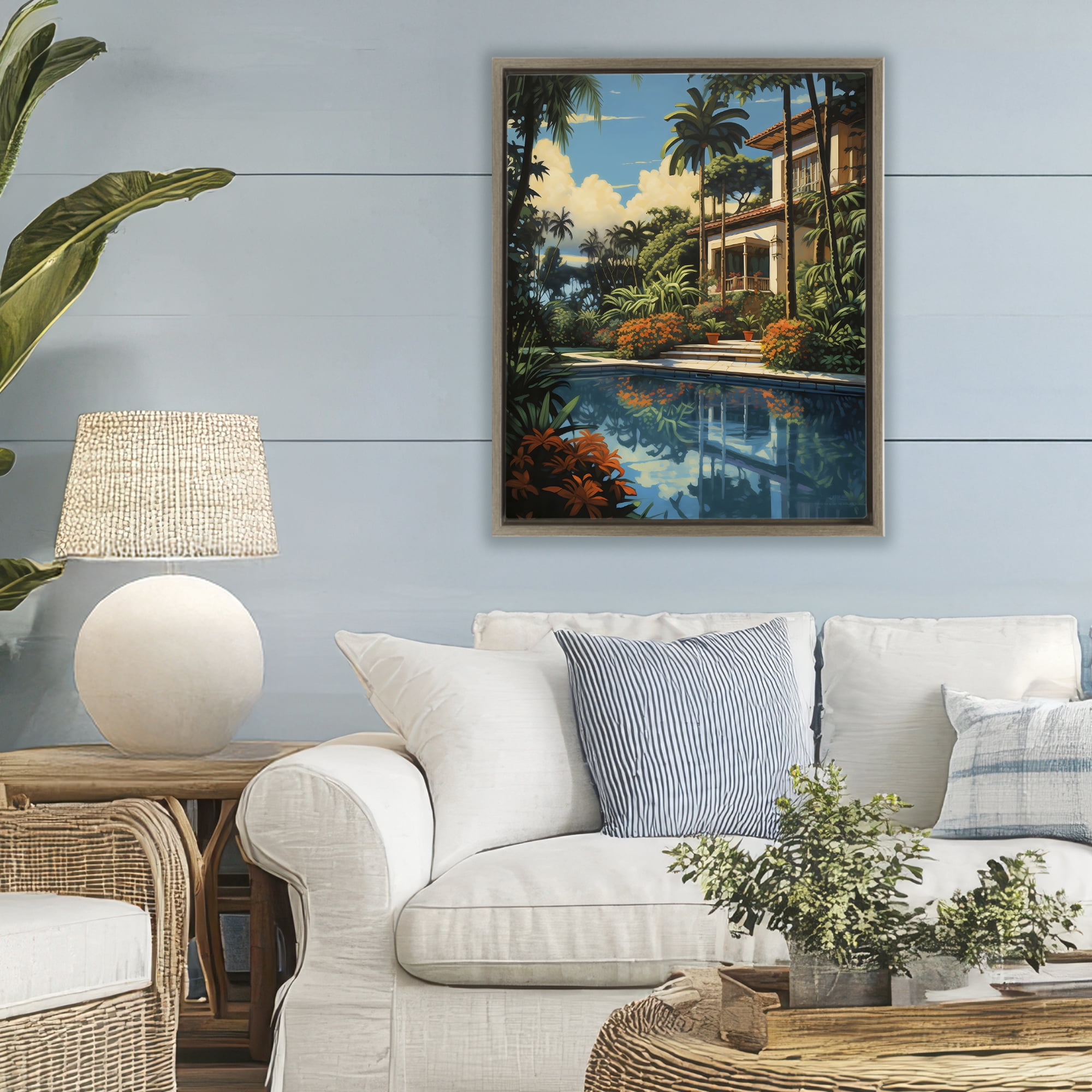 Stupell Industries Tropical Tranquility Villa Brown Framed Floater Canvas Wall Art, design by Creative Studio