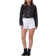 thumbnail image 2 of Chaqueta de mezclilla con flecos de manga larga y dobladillo deshilachado para mujer INSPIRE CHIC, corta, color negro, 2 of 6
