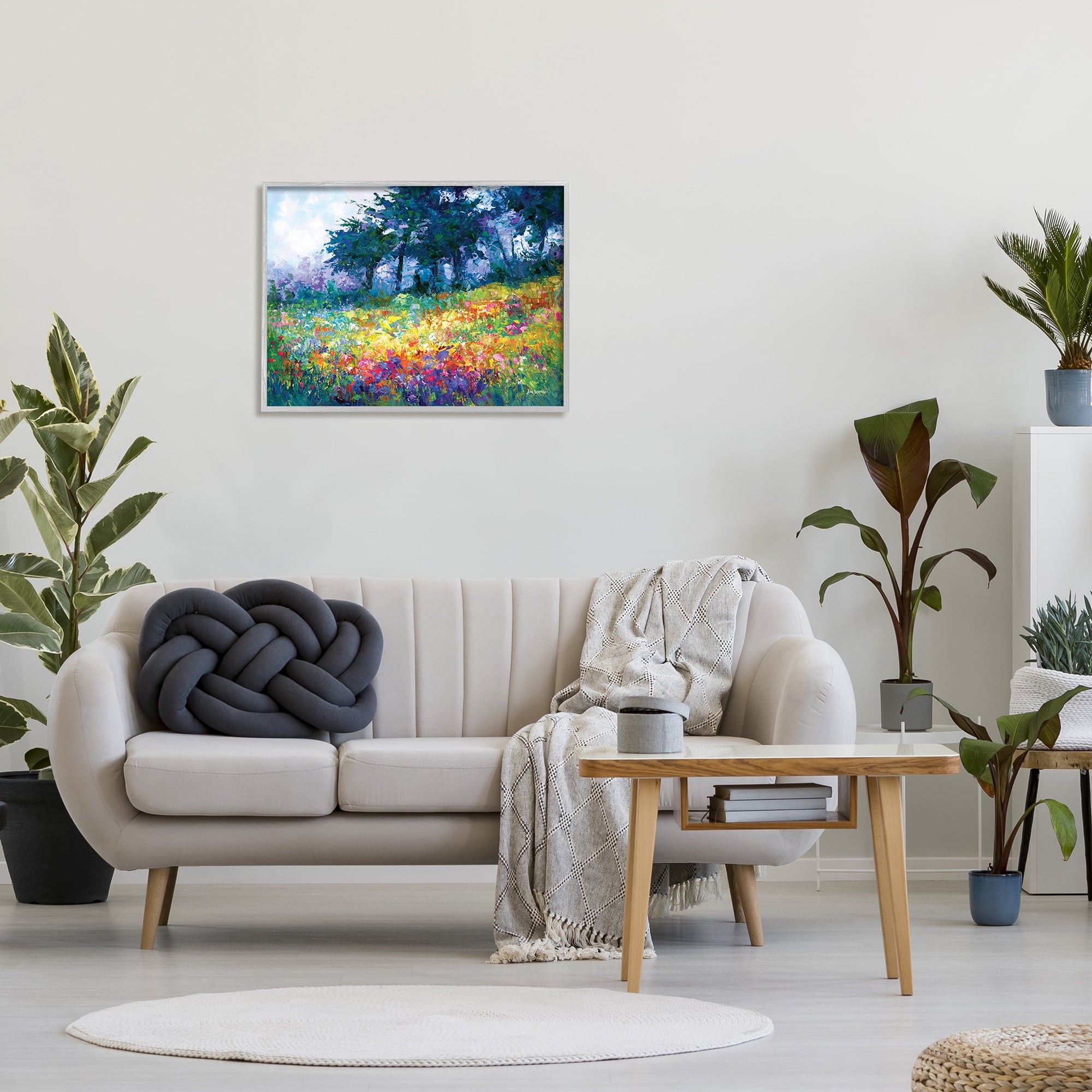 Stupell Industries Wildflowers in Bloom Meadow Landscape Painting Gray Framed Art Print Wall Art, 30 x 24