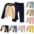 thumbnail image 4 of Odeerbi Toddler Kids Boys Girls Fleece Lined Pajamas Set Winter Warm Solid Color 2 Piece Lounge Sets Baby Long Sleeve Thickening Sweatsuits Home Wear Clothes Suit Yellow, 4 of 4