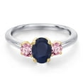 thumbnail image 3 of Gem Stone King 925 Silver and 10K Yellow Gold Blue Sapphire and Pink Lab Grown Diamond Engagement Ring for Women | 1.36 Cttw | Oval 7X5MM | Gemstone September Birthstone | Size 9, 3 of 6