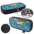 thumbnail image 4 of Lsque Earth View World Map Printed Big Capacity PU Leather Pencil Case Large Pencil Pouch Stationery Pen Bag Pencil Holder for Teen, 4 of 6