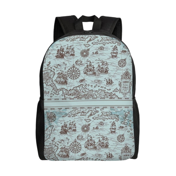 Easygdp Pirate Adventure Map Mochila Versátil y Elegante: Comodidad, Almacenaje y Durabilidad para la Universidad, Trabajo, Viajes y Uso Diario