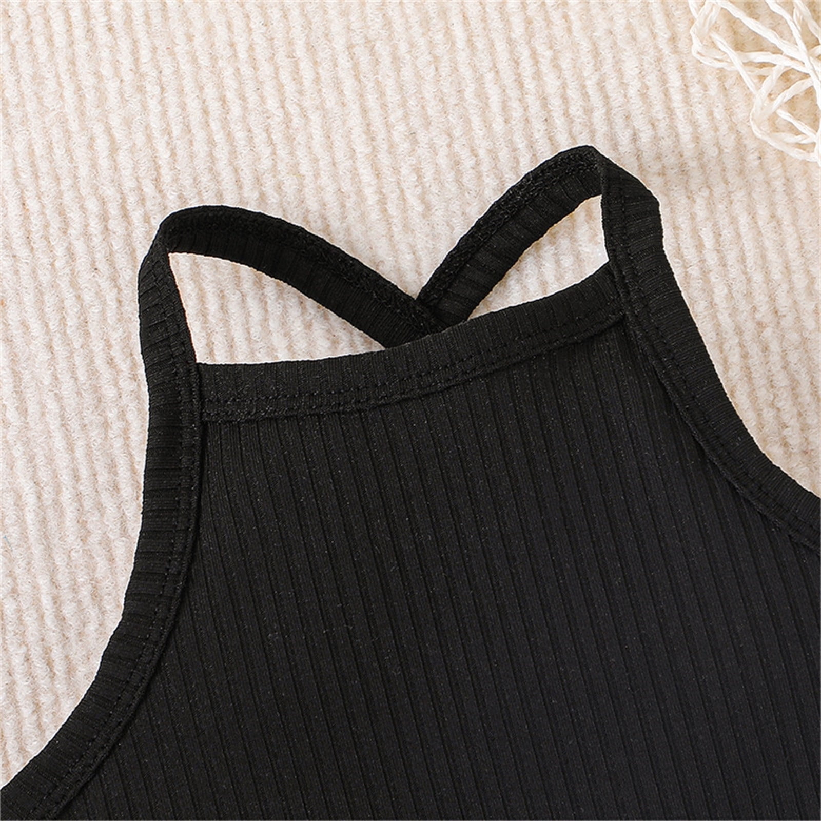 Baby Cotton Bodysuit 3 Pack Sleeveless Ribbed Rompers Cross-Back Basic Onesies Unisex Casual Short Jumpsuits, Black, 6 Months