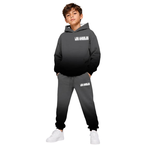 RUTAYY Boys 2 Piece Clothing Set Letter Graphic Long Sleeve Pullover Hoodie Elastic Waist Sweatpants Street Wear, Dark Gray