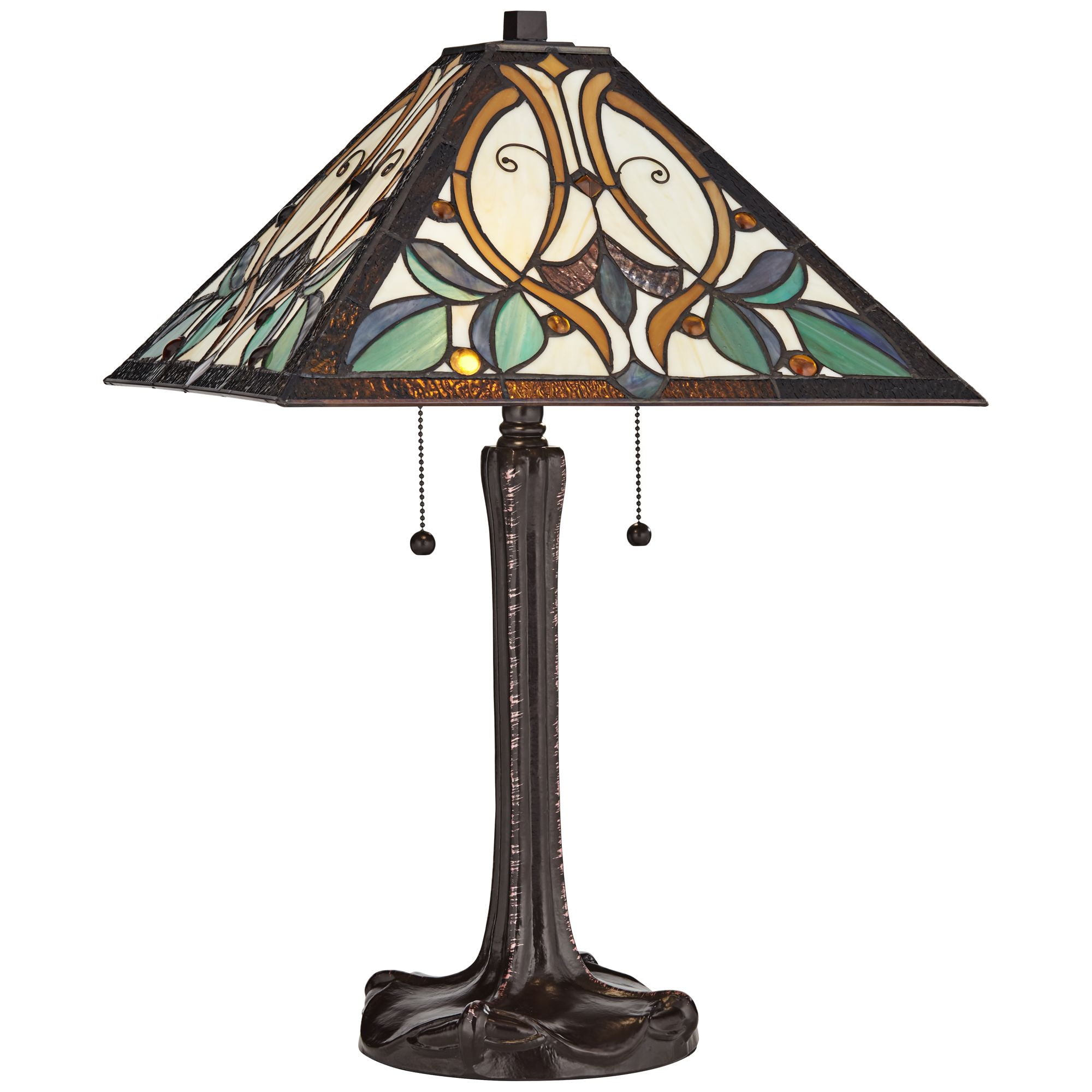 Robert Louis Tiffany Table Lamp 25" High Bronze Tiffany Style Stained Glass Art Shade for Living Room Family Bedroom Bedside Nightstand