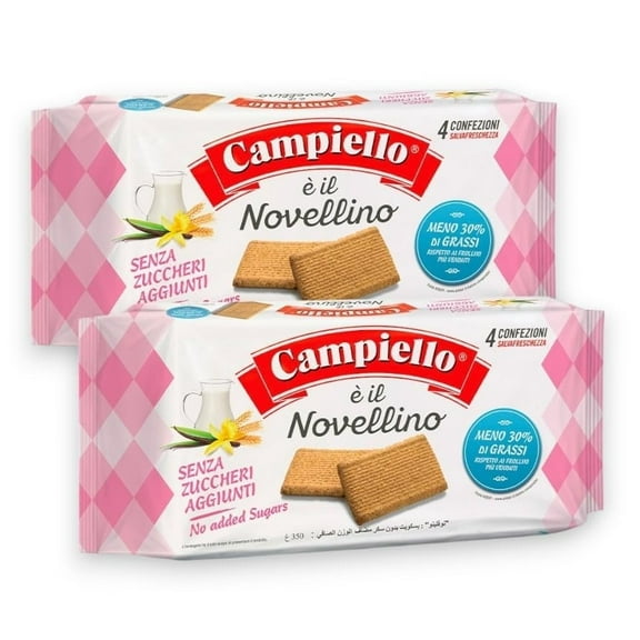 Campiello Novellino Light Biscuits for Tea Time- 100% Plant-Based Cookies with No Milk & Eggs, No Added Sugar, Fresh Milk & Acacia Honey- Enjoy Healthy Snacks 2 Pack-12.35oz/each