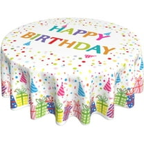 Happy Birthday Round Tablecloths Colorful Decorative Tablecloth 60 Inch Round Table Cover Washable Reusable Circle Table Cloth for Home Kitchen Dining Room Birthday Party Outdoor Patio Decor