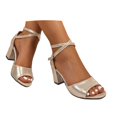 thumbnail image 3 of Xiaoxatg Women's High Heels - Fashionable Strap Square Heel Comfortable Dress Shoes for Casual Wear 9 Gold, 3 of 9