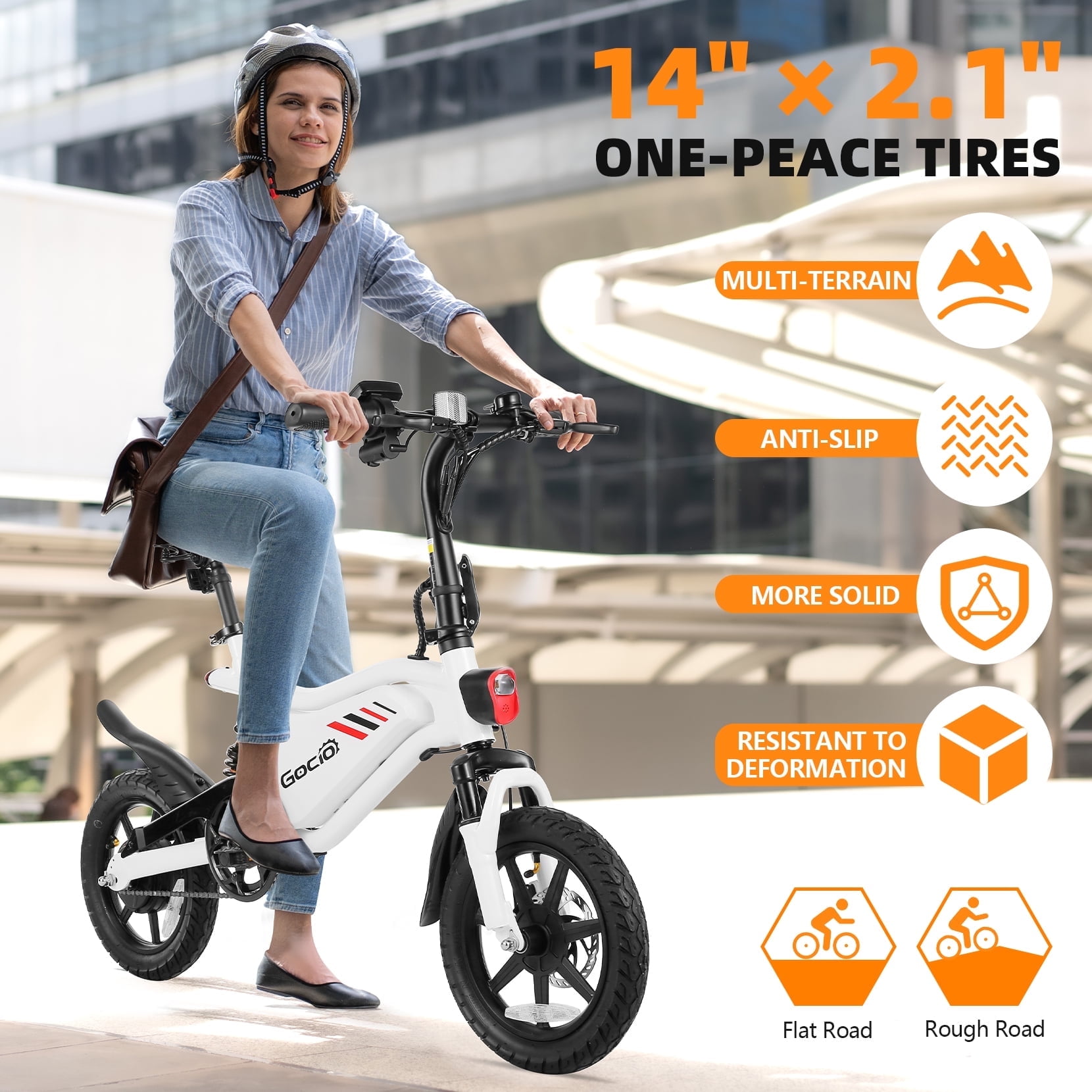 Gocio Ebikes 14"×2.1" Foldable Electric Bicycle for Adults, 550W Peak Commuter E-Bike, 48V 7.8Ah Battery, LCD Dispaly, Electric Bike Small Tire City Ebikes for Women UL2849 Certified