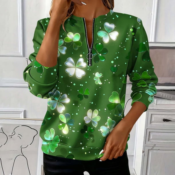 TaTaai Women's St. Patrick's Day Print Loose Round Neck Sweatshirt Casual Long Sleeve Pullover Top Soft for Daily Streetwear Office Home Spring Fall Winter Gift