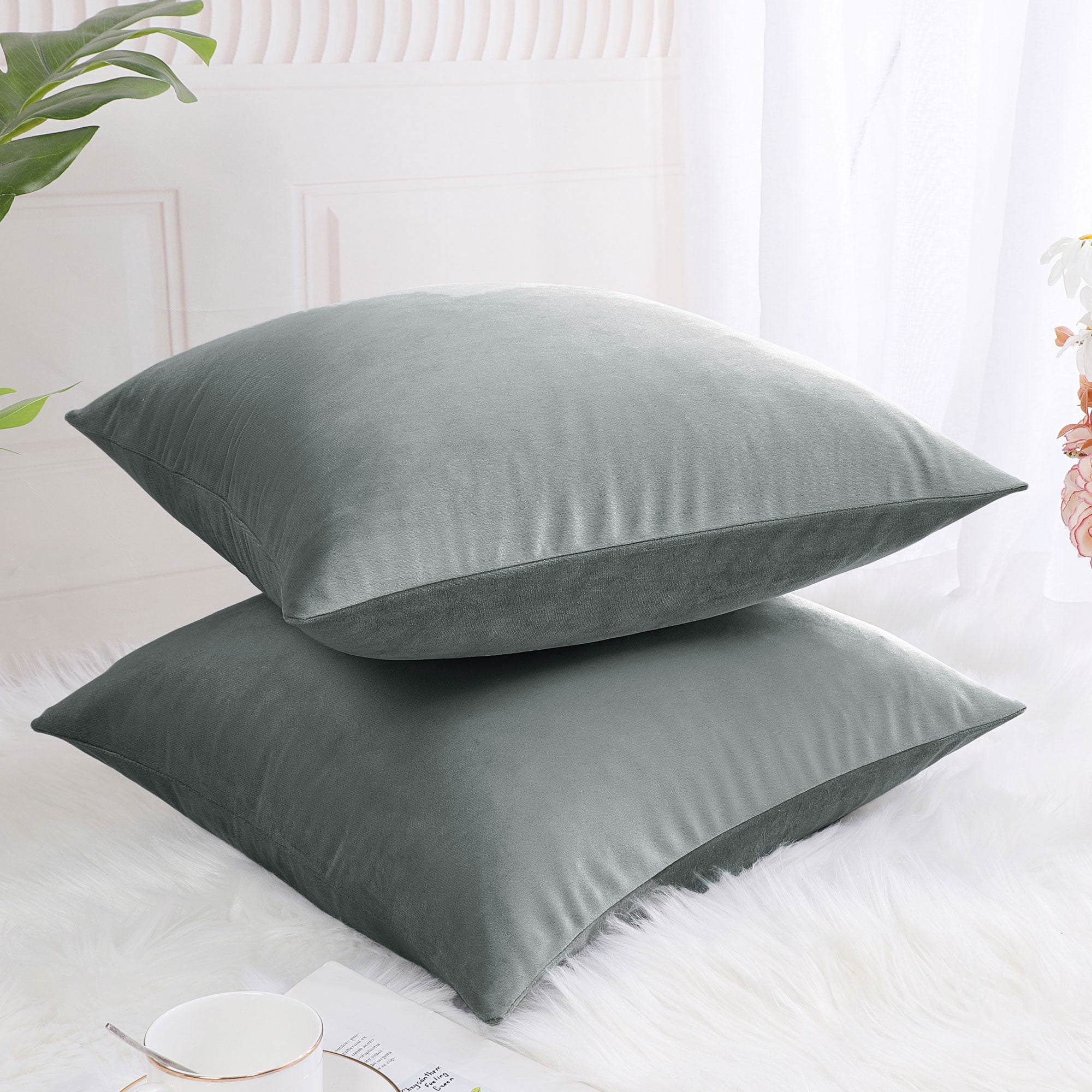 Unique Bargains Velvet Decorative softCushion Throw Pillow Cover 18" x 18" Gray