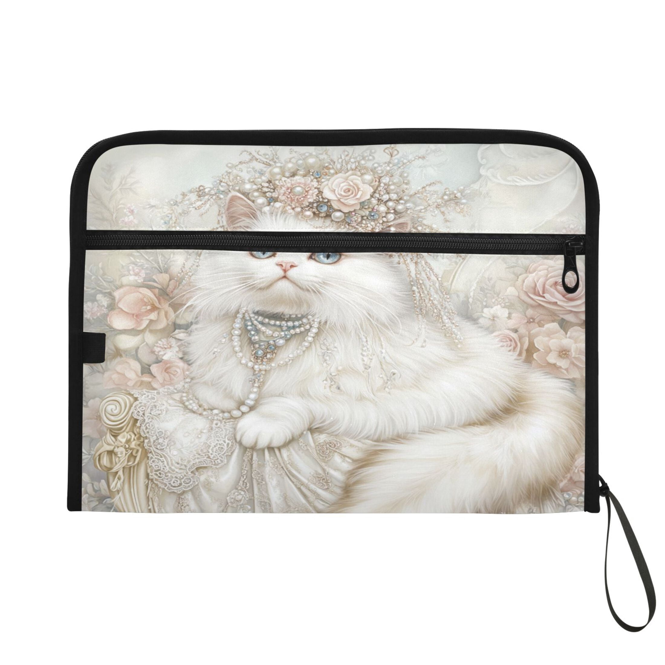 WOBOGO Gorgeous White Cat Expanding File Folder Letter Size Accordion Filing Organizer 13 Pocket Separate Organ Pocket