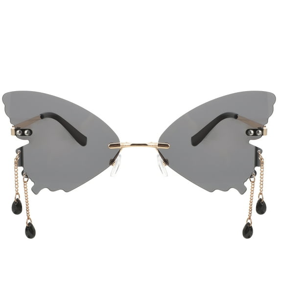 GOOHOCHY Sunglasses Black Gold Frame Gray Lens 1 Pair 5.9x5.6in