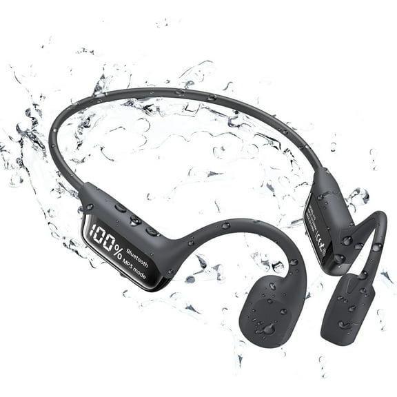 Qunnecard Bone Conduction Swimming Headphones with LED Display, Bluetooth 5.4 Wireless Underwater Headphone, IPX8 Waterproof & Sweatproof, Cycling