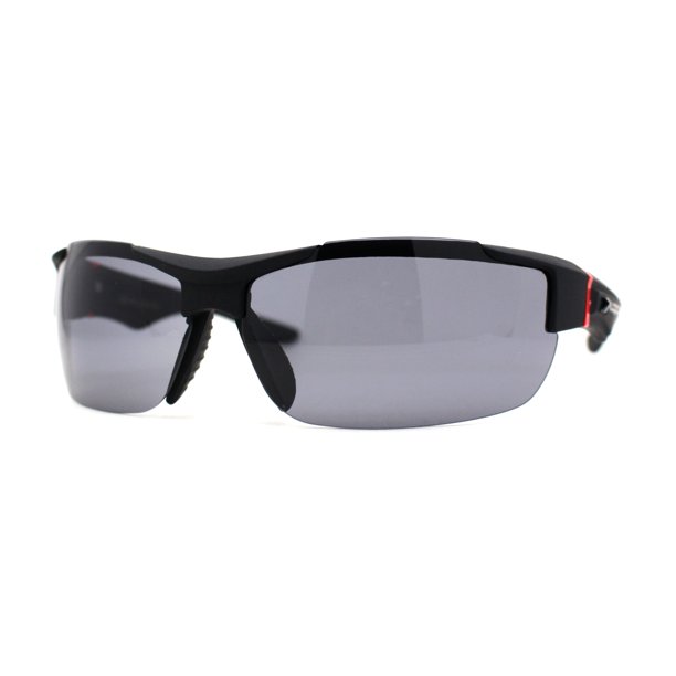 Xloop Mens Wrap Futuristic Half Rim Mirror Sport Sunglasses Black Red Black