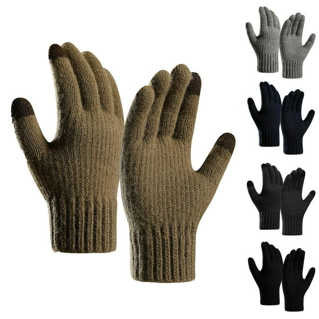 LEEYNEER Men‘s Pure Wool Knitted Gloves with Thinsulate Lining