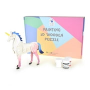 FIREFLY IMPORTS Unicorn DIY Painting 3D Wooden Puzzle, 7-Inch