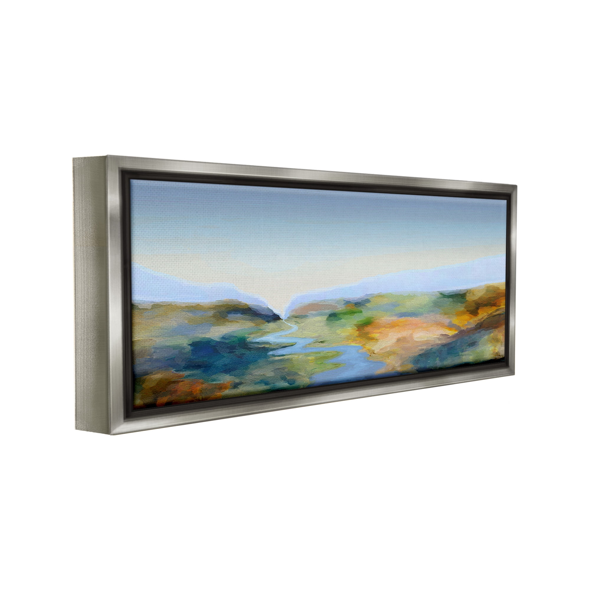 Stupell Industries Abstract Winding Stream Landscape Painting Gray Floater Framed Canvas Art Print Wall Art, 31 x 14