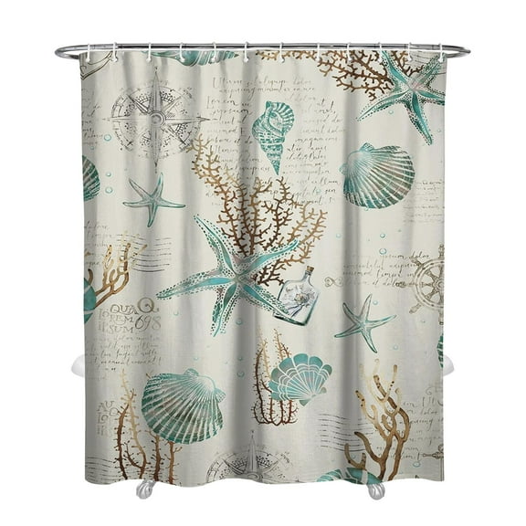 Vintage Nautical Shower Curtain for Bathroom, Starfish, Seahorse, Coral, and Ocean Creatures Print with Tropical Seaside and Summer Beach Theme, Waterproof Fabric 72x84