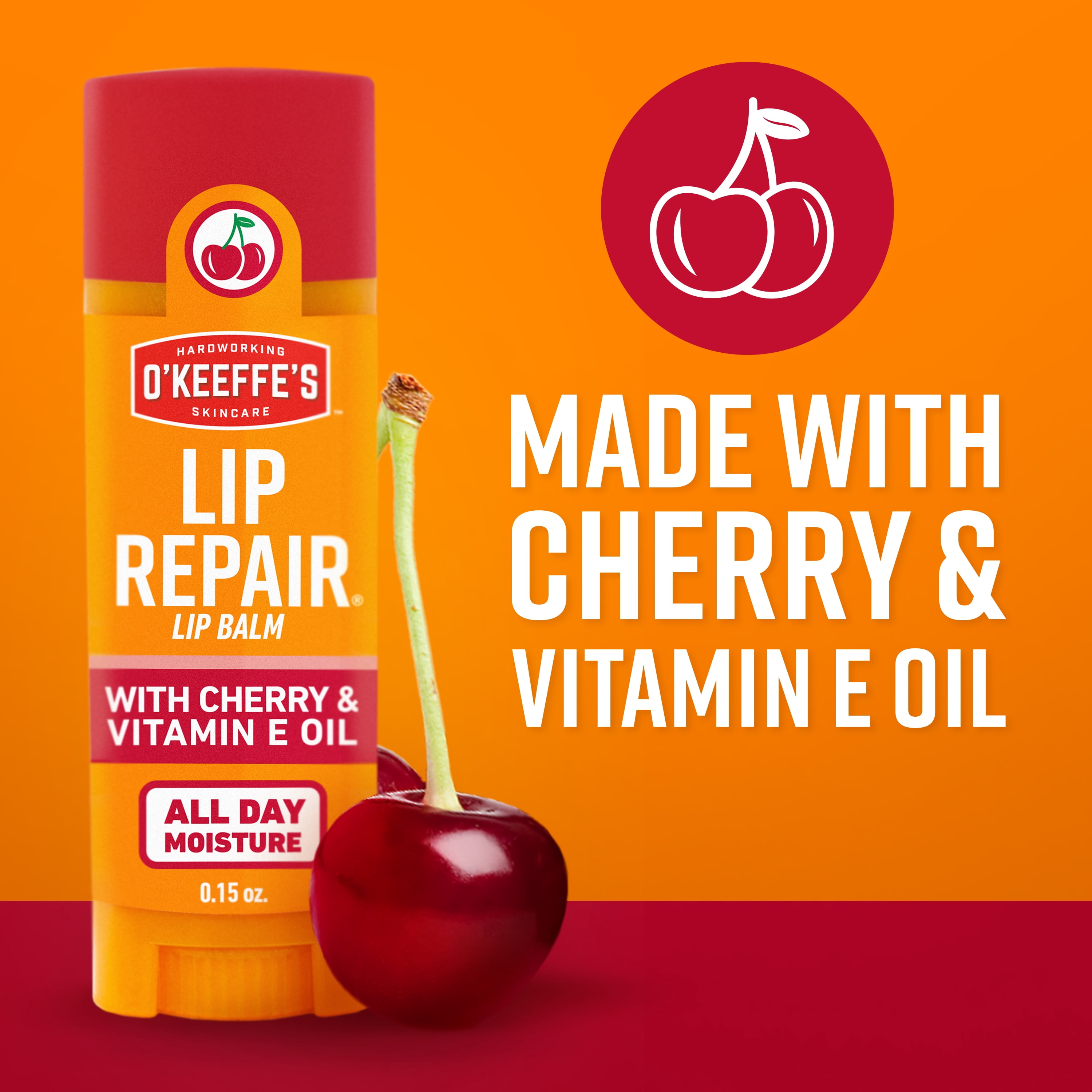 O’Keeffe’s Lip Repair Cherry Moisturizing Lip Balm with Vitamin E Oil, 0.15oz Sticks, Twin Pack