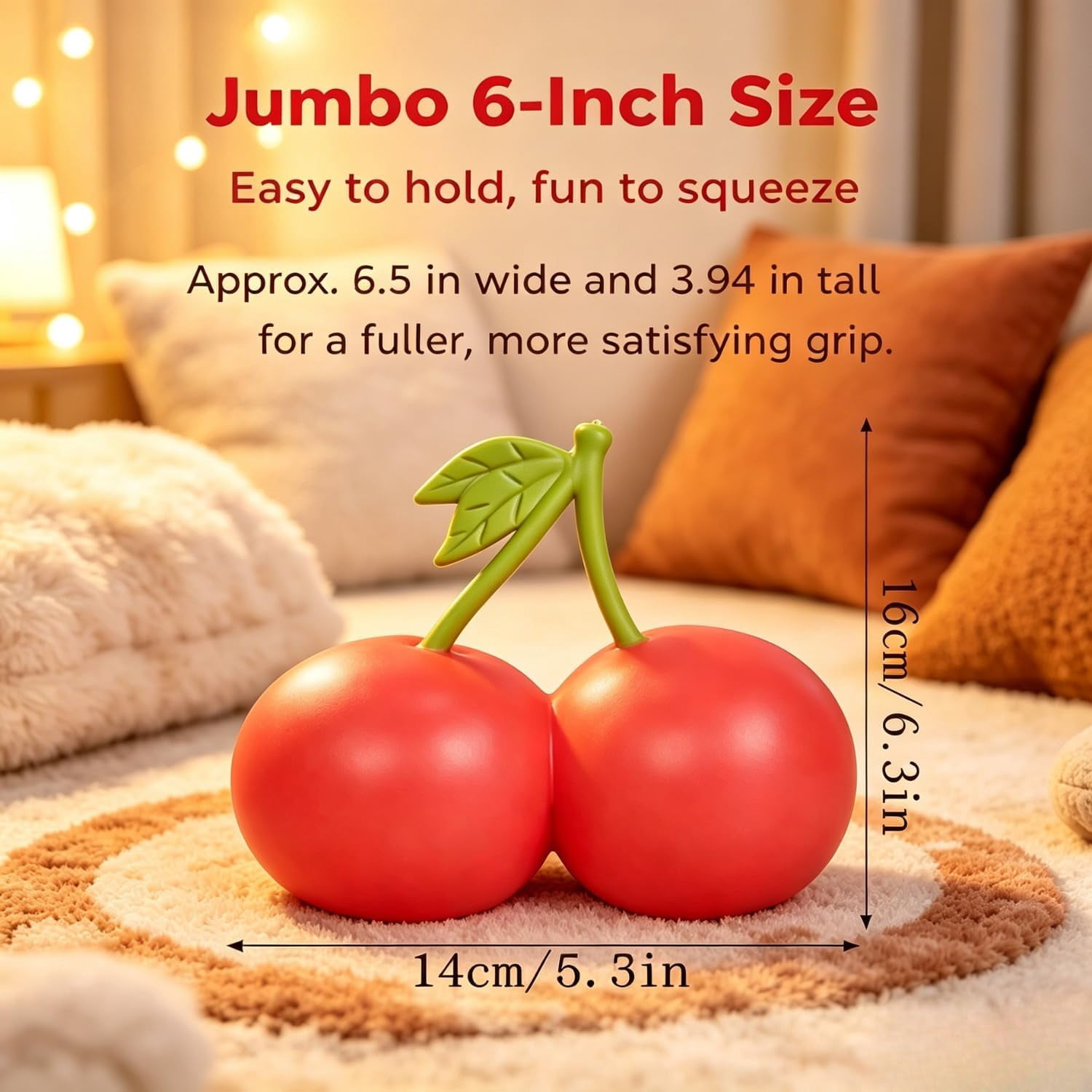 8in Giant Cherry Squishy, Jumbo Big Cute Realistic Cherry Stress Ball Soft Squishys Slow Rising Stress Ball for Anxiety Stress Party Favors (Giant Cherry)
