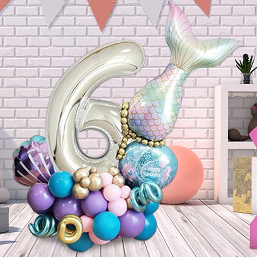 YANSION Sixth Birthday Party Mermaid Theme Party Decorations,Mermaid Shell  Aluminum Film Latex Balloon Combo Set 6th Birthday Theme Baby Shower