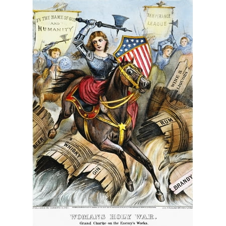 Woman Lithograph - WomanS Holy War 1874 NGrand Charge On The EnemyS Works Ntemperance Lithograph 1874 By Currier & Ives Rolled Canvas Art - (24 x 36)