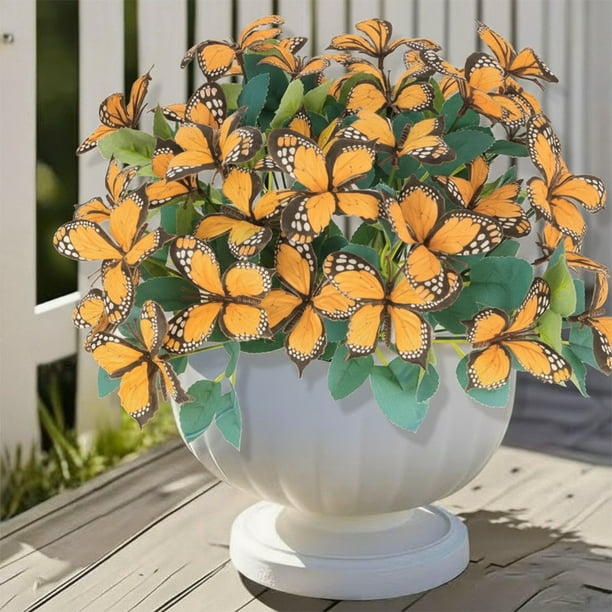 Uuiauoio 7-Head Butterfly Garden Decorations, Plastic Butterfly Ornaments Artificial Butterflies for Flower Bouquet Arrangements Crafts Outdoor Wall Patio Plant Yard Decor