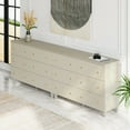 thumbnail image 4 of WAMPAT Dressers with 12 Drawers for Bedroom, 2-in-1 Wooden Chest of Drawers, Modern Closet Storage Organizer with Solid Wood Legs for Living Room, Hallway, Nursery, 94.4x15.4x32.4, Beige Linen Finish, 4 of 7