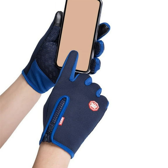 Touchscreen Fleece Warm Gloves,Outdoor Cycling Waterproof Cold Gloves, Windproof Non-Slip Womens Men Winter Ski Glove M,2 x Warm Gloves,Dark Blue