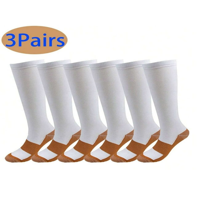 OUSITAID 3 Paires de Bas de Compression Purs et Confortables pour Infirmières Course Randonnée Récupération et Vols - Favorise la Circulation Sanguine Amincissant et Soutien Anti-Fatigue Rayure Pomme Couleur Unie