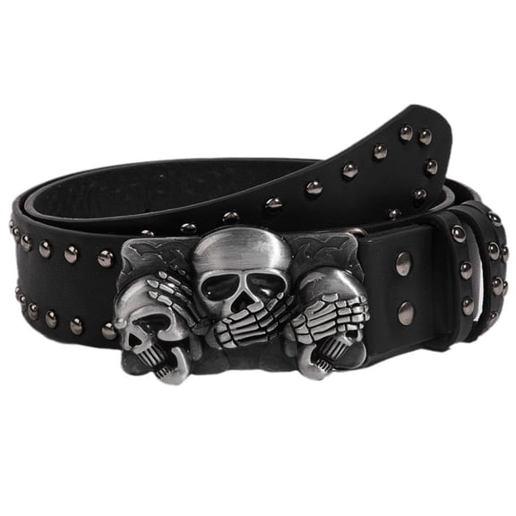 DOVACKA Mens Belt Leather Skull Buckle Belt Waist Band Jeans Decorative Punk Belt Black Studded Belts for Men Y2k Skull Belts