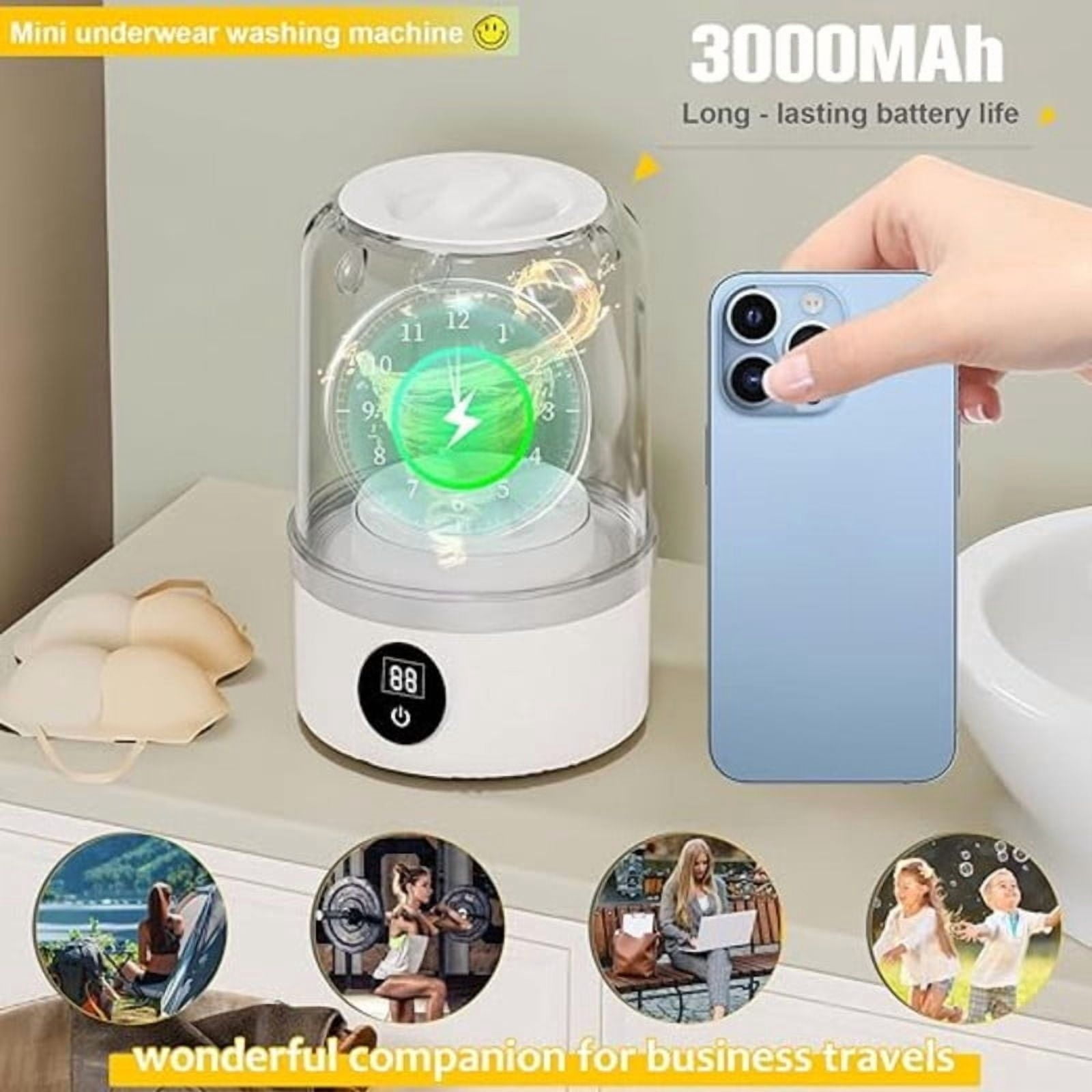 OFEFE Portable Mini Washing Machine - 2025 Upgraded Underwear Washer with Ultrasonic Cleaning, Rechargeable Cordless Laundry Cup for Bra, Socks, Delicates (Fully Automatic)