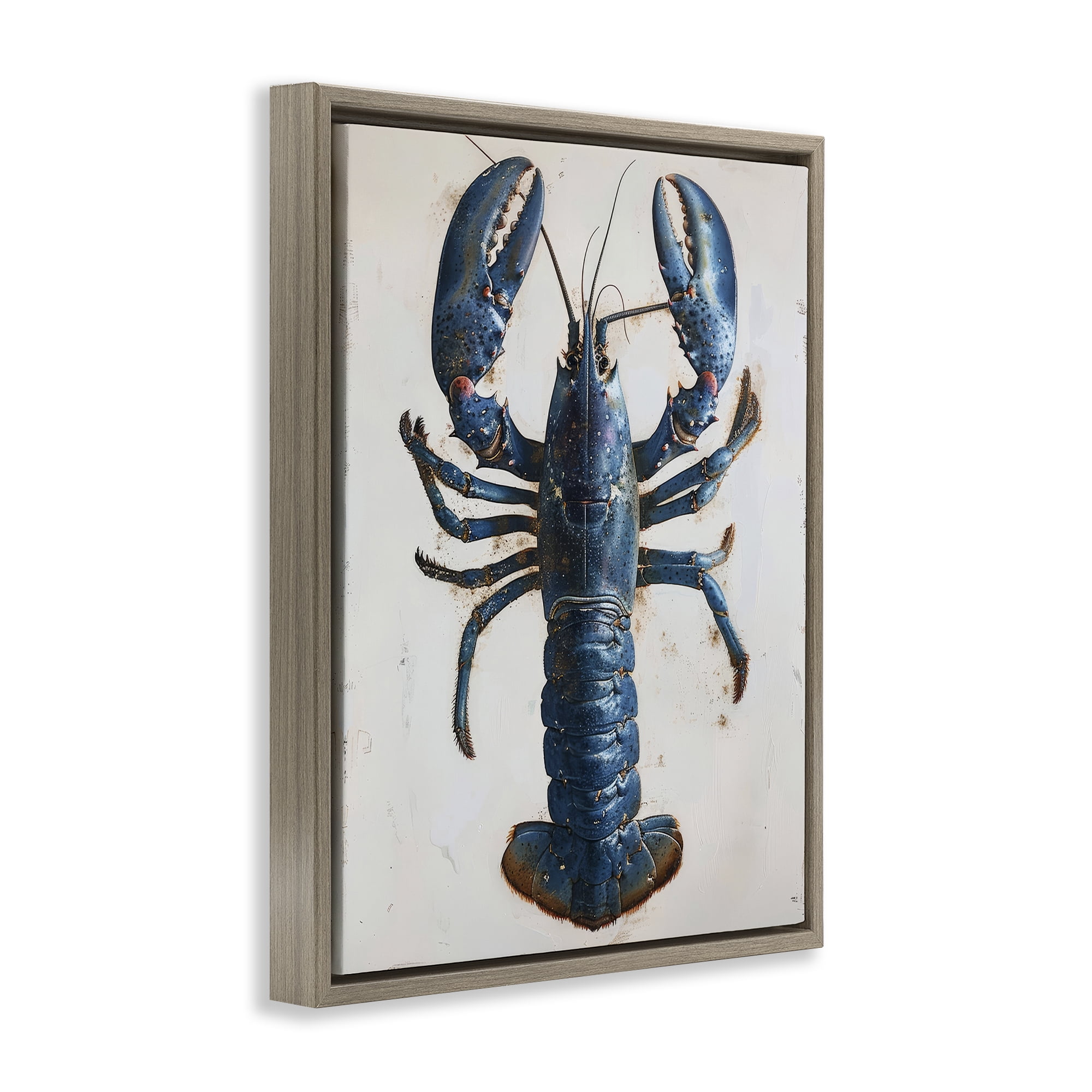 Stupell Industries Cyan Crustacean Lobster Animals Painting Brown Floater Framed Canvas Art Print Wall Art, 25 x 31