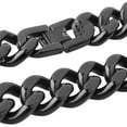 thumbnail image 5 of Heavy Black Tone Stainless Steel 15mm Curb Cuban Link Chain Necklace Bracelet, 5 of 5