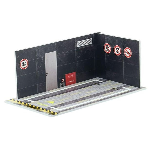 Base de exhibición de escena de garaje de PVC para estacionamiento de modelos de automóviles a escala 1/32 32208 Negro