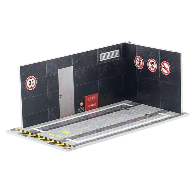 Base de exhibición de escena de garaje de PVC para estacionamiento de modelos de automóviles a escala 1/32 32208 Negro