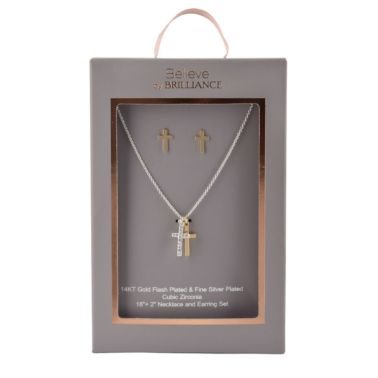 Side Set Cross Necklace with Cubic Zirconia CZ Gold-plated Sterling Silver Side Set Cross Necklace with Cubic Zirconia CZ Gold-plated Sterling Silver