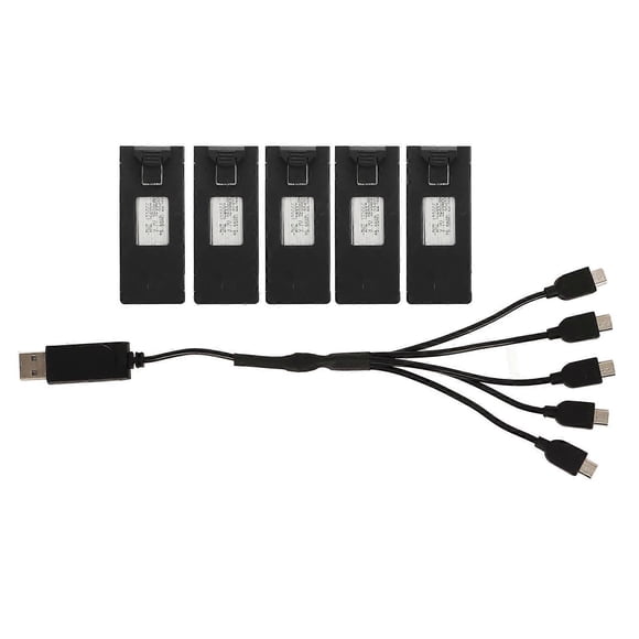 Lot de 5 batteries lithium-ion 3,7 V 1800 mAh pour drone, télécommande, modèle d'avion, accessoires avec câble de charge