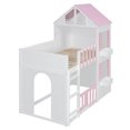 thumbnail image 5 of Twin over Twin House-Shaped Bunk Bed with Roof and Window, Kids/Teens Playful Designed Bed Frame with Fence and LED Light, 5 of 12