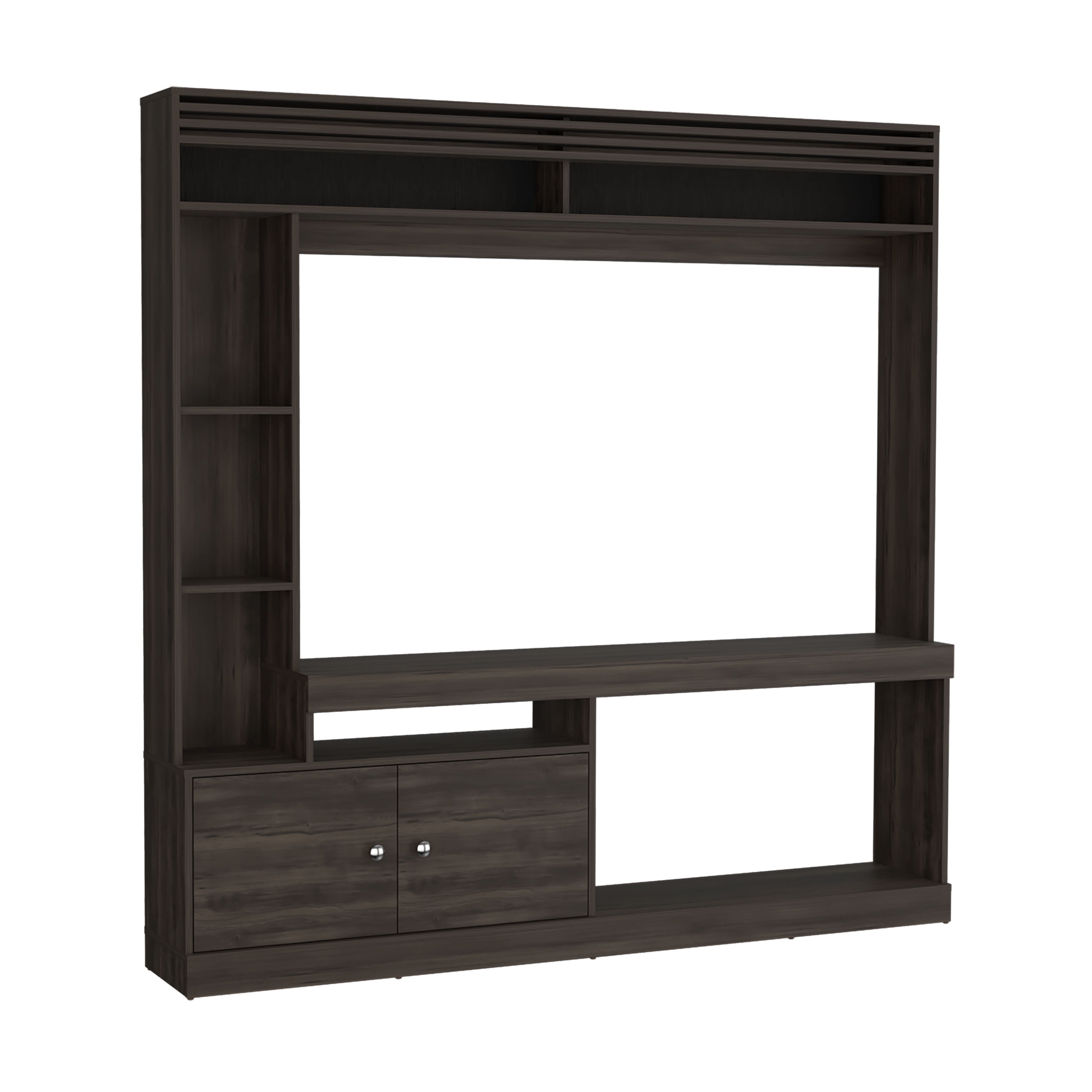 LiviNest Entertainment Center TV Stand: 65 Inch Media Console with 2 Doors & 7 Shelves - Modern Walnut Finish Storage Unit for Home Office & Living Room Organization