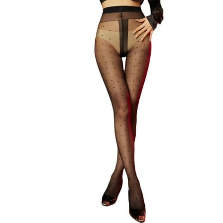 

YUUZONE Vintage Dots Printed Stockings Pantyhose for Women Ultra-Thin T-Crotch See Through Black Tights Bottoming Hosiery