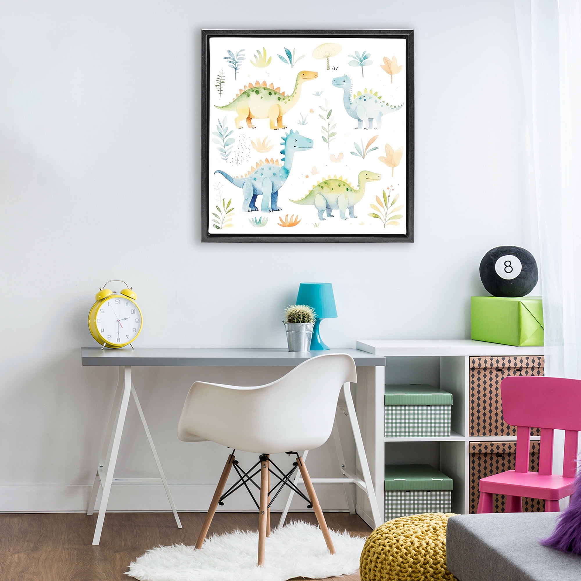 Stupell Industries Different Dinosaur Wonders Black Framed Floater Canvas Wall Art, design by Lazar Studio