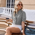 thumbnail image 6 of Gingham Shirt Women Short Puff Sleeve Ruffle V Neck Button Down Shirts for Women Summer Tops Fashion Business Casual Preppy Tops Black S, 6 of 8