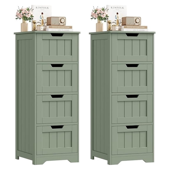 Bathroom Storage Cabinet Set of 2, Bathroom Cabinet with 4 Drawers, 11.8” x 11.8” x 32.5” Freestanding Entryway Cupboard Storage Organizer Unit Home Furniture Decor, Green