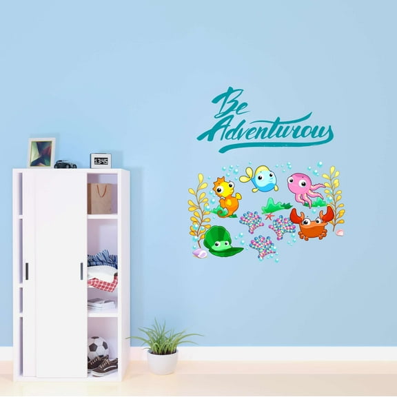 Children Be Adventurous Cute Cartoon Wall Decal Decoration Underwater Adventure Explore Vinyl Wall Decal Lasts Years and Easily Removable - Size: 18 In(W) x 20 In(H)