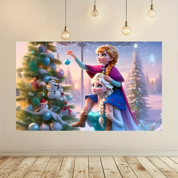 Frozen Cartoon Banner Happy Birthday tapestry Hanging polyester Photography for Holiday Party Decorations Backdrop Sign Background Cloth for Birthday Party Favor