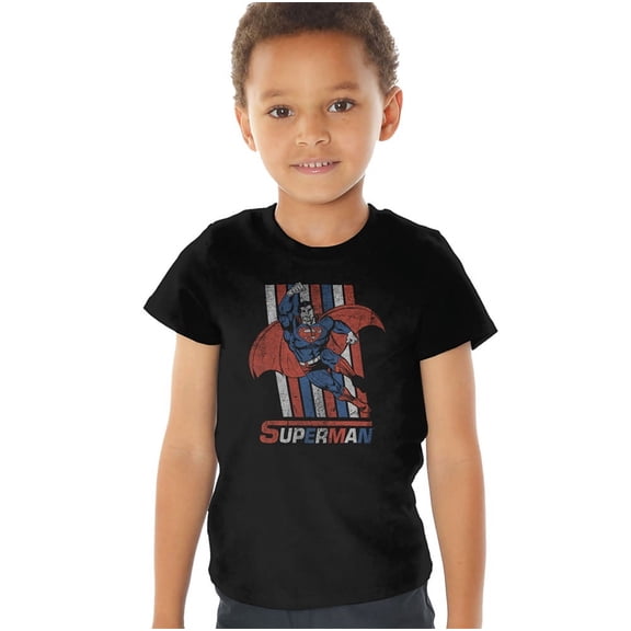 Superman Retro Stripes Kids T Shirt (2) for Toddler Boys and Girls, Black