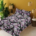 thumbnail image 2 of Ambesonne Flowers Fitted & Flat Sheet with Sham 3 Pcs Set, Romantic Bouquet Love Print, Twin, Pale Fuchsia Black and Teal, 2 of 5